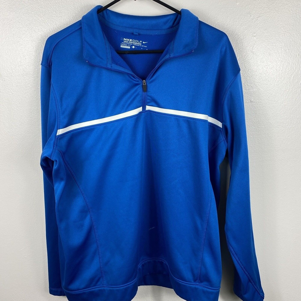 Nike Golf Pullover Athletic Shirt Mens Size Large Blue Dri-Fit Long Sleeve Zip